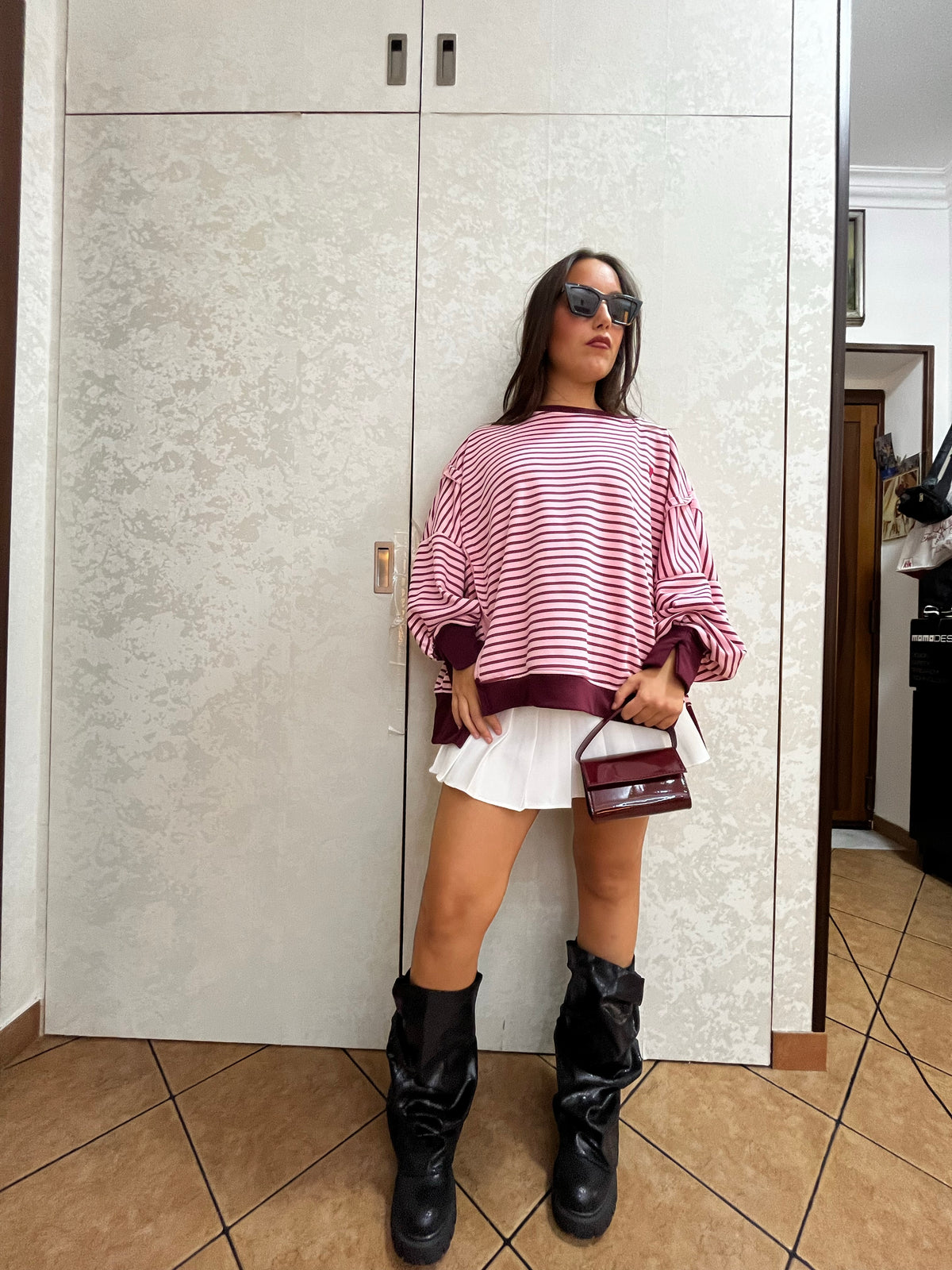 Stivali neri arricciati con suola platform