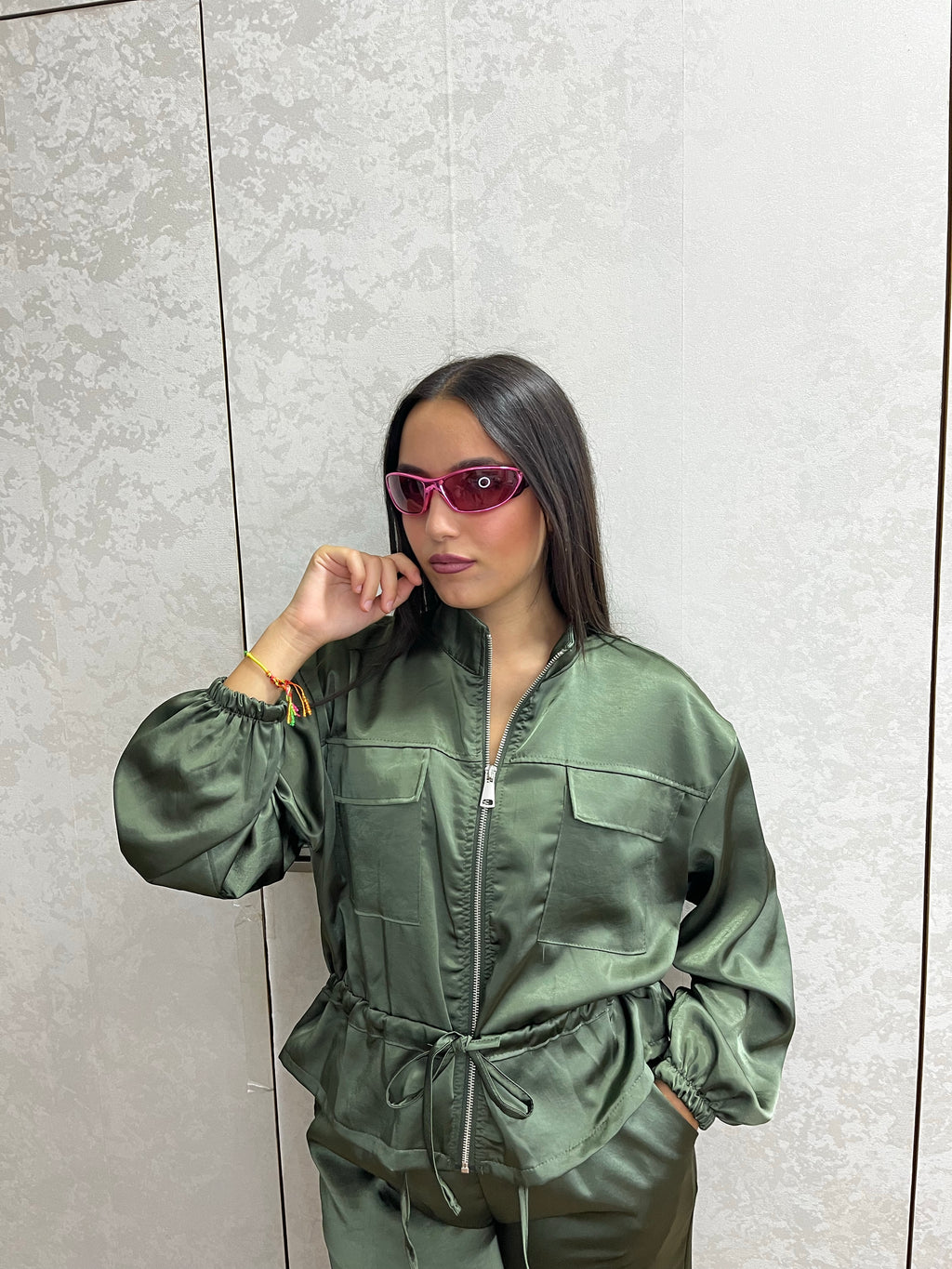 coordinato tuta satin verde