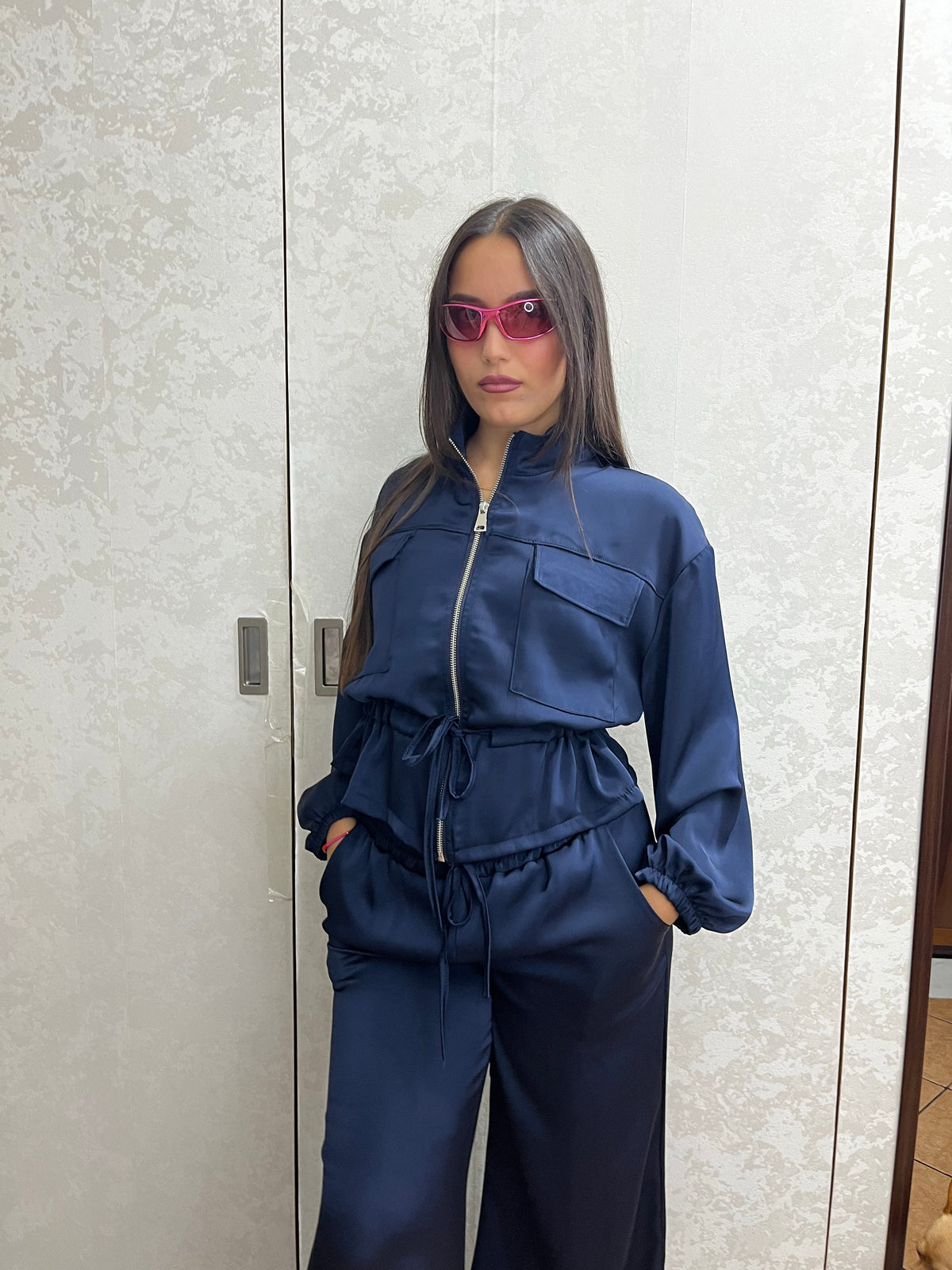 Coordinato tuta satin blu scuro