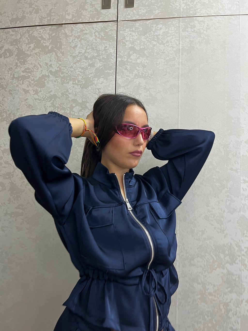 Coordinato tuta satin blu scuro