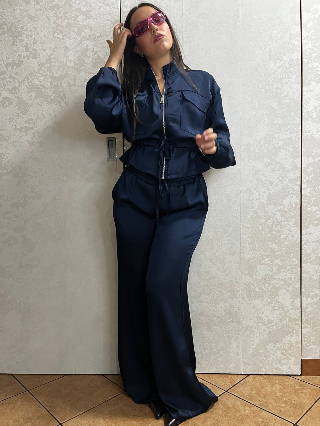 Coordinato tuta satin blu scuro