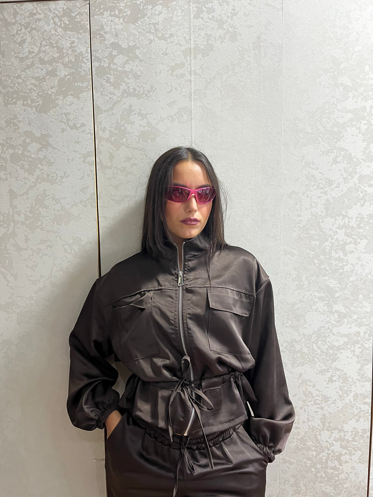 Coordinato tuta satin marrone
