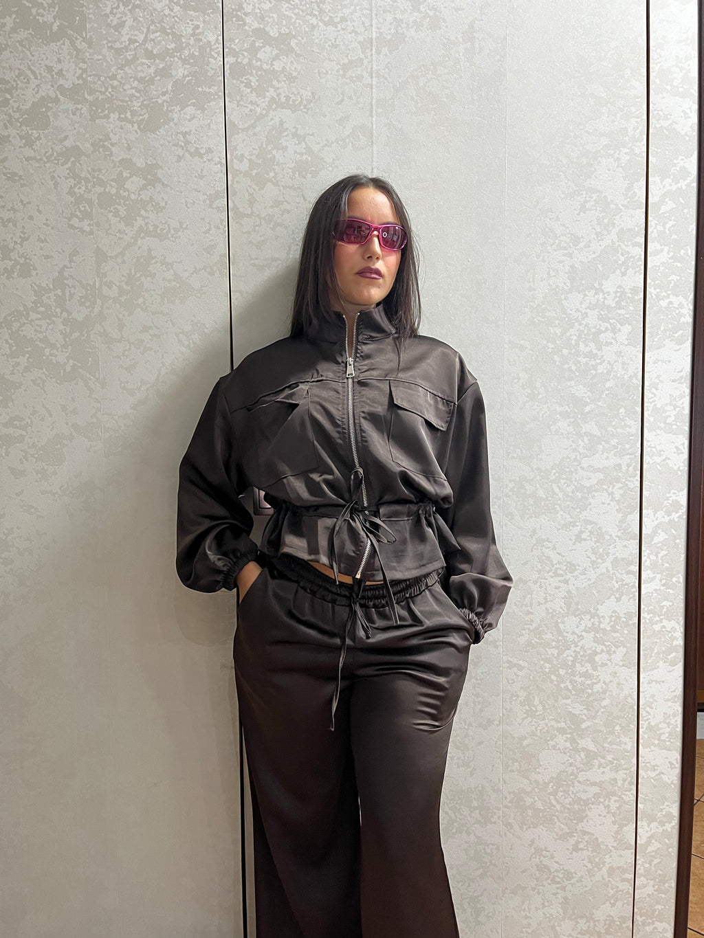 Coordinato tuta satin marrone