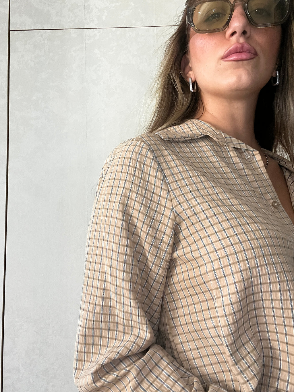 camicia a quadretti beige