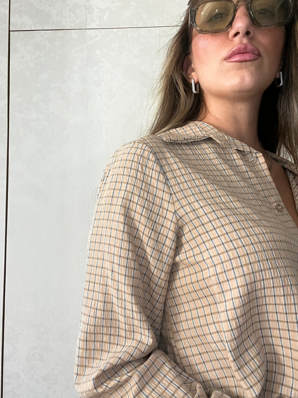 camicia a quadretti beige