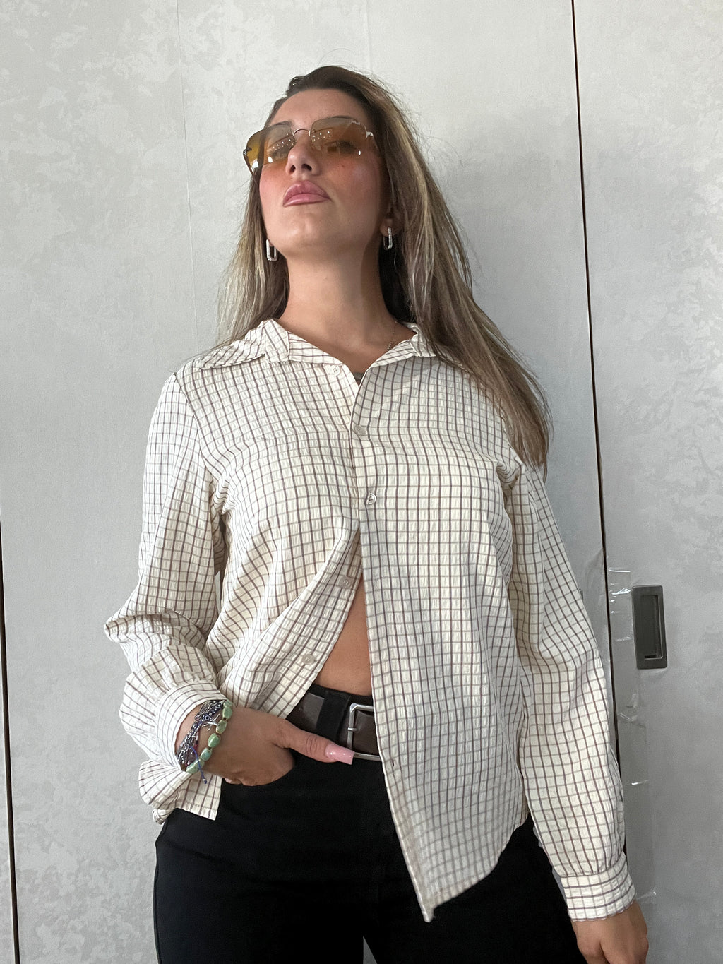 Camicia a quadretti beige chiaro