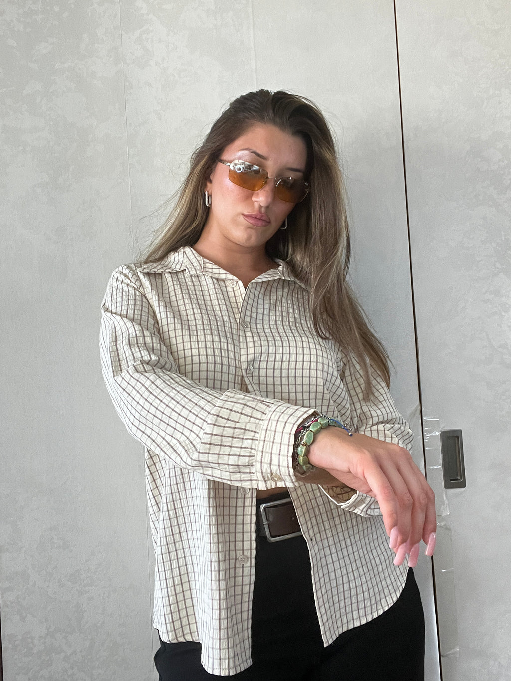 Camicia a quadretti beige chiaro