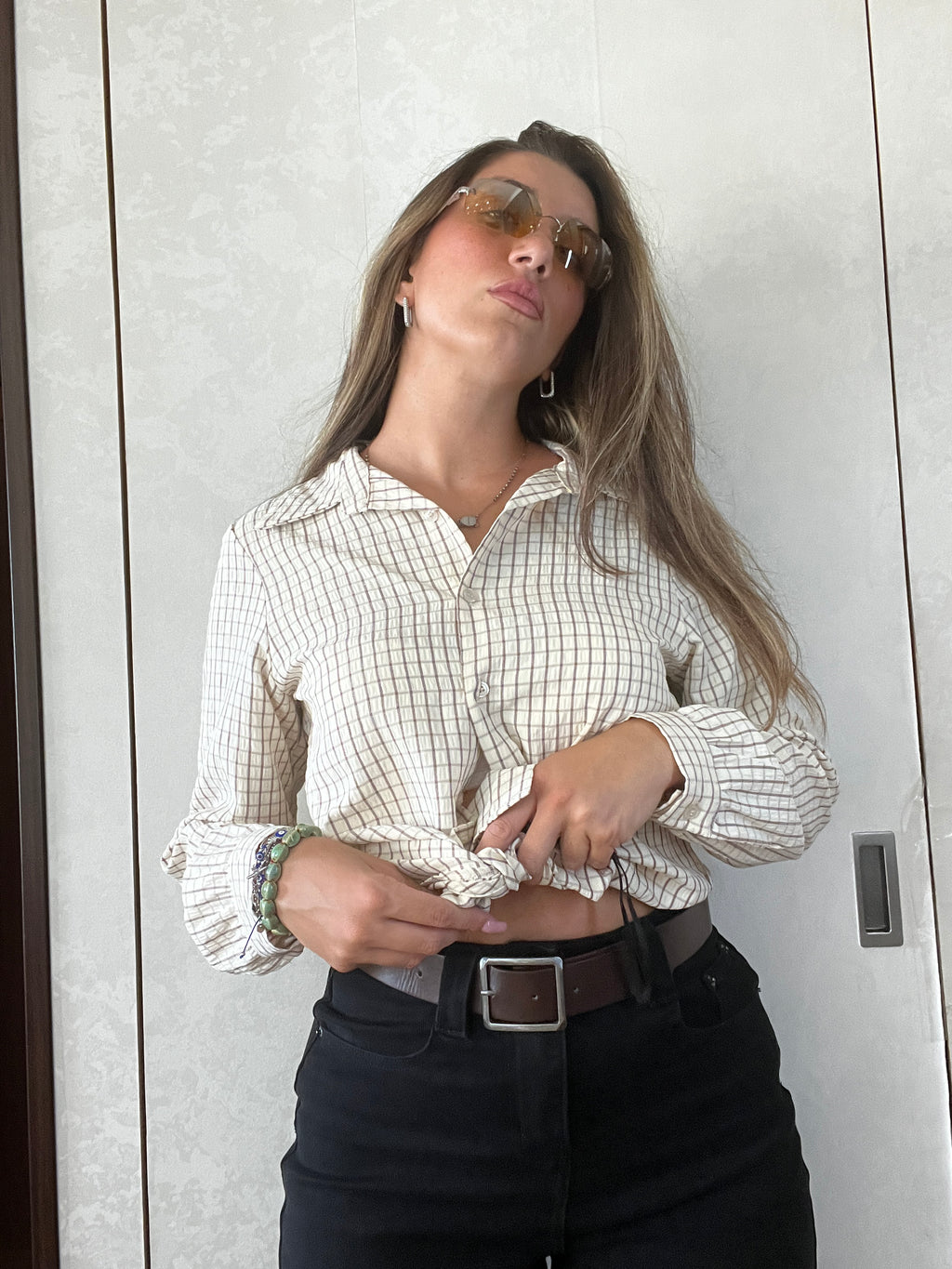 Camicia a quadretti beige chiaro