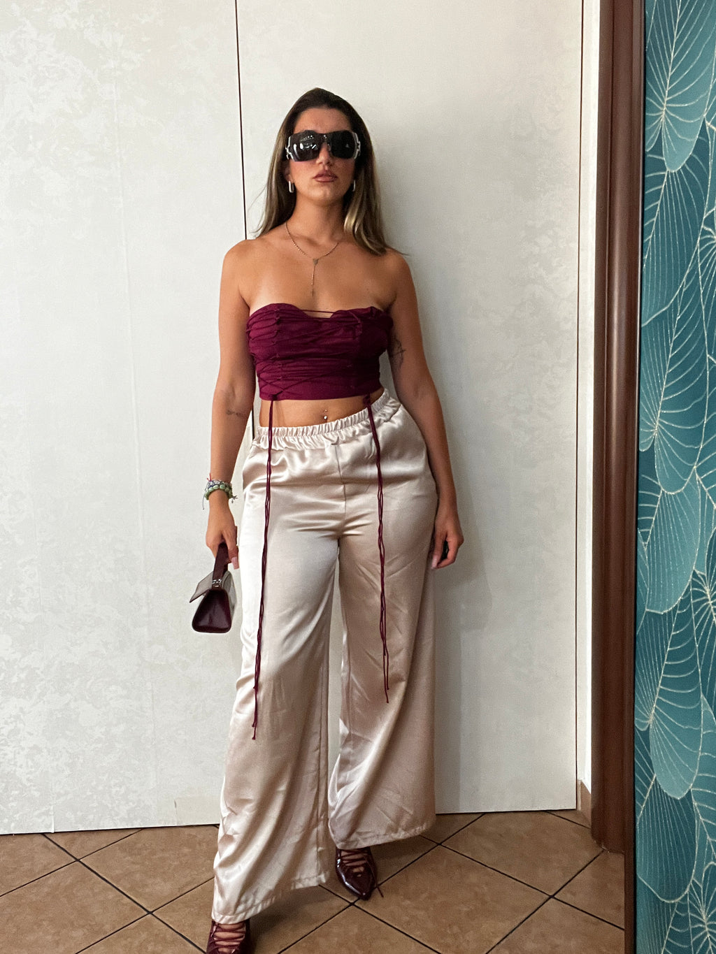 Pantalone satin champagne