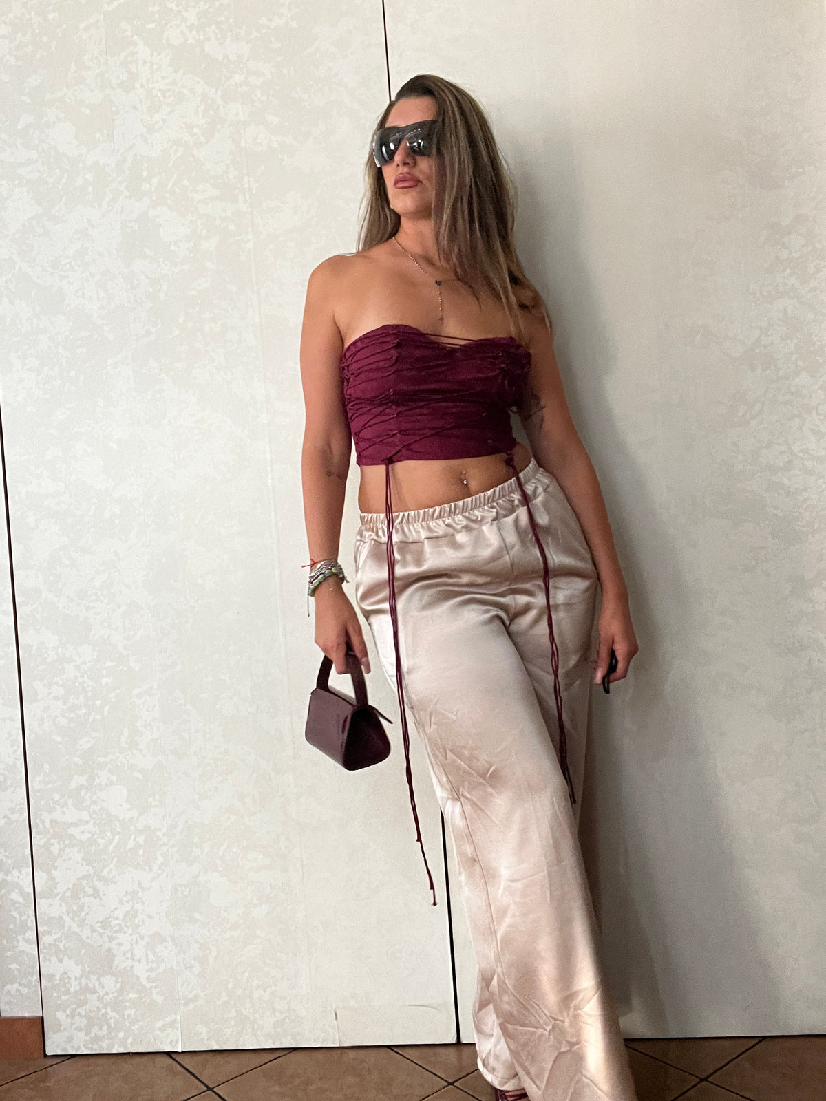 Pantalone satin champagne