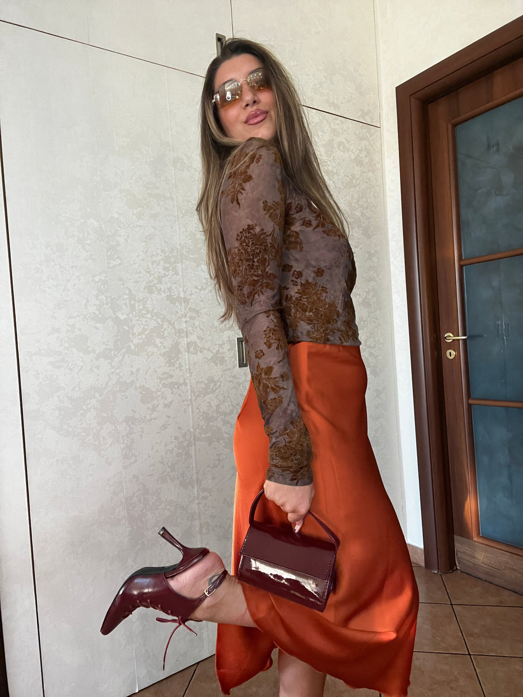 Gonna in satin arancio